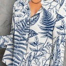 Camisa de manga larga para mujer con cuello vuelto y holgada con impresion de plantas europeas y americanas nuevas de primavera/verano, amigable con la piel