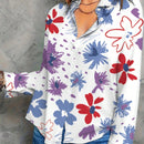 Camisa de mujer de lino con estampado estilo europeo y americano con cuello con solapas y mangas largas de ajuste holgado casual para la primavera/otono 2023