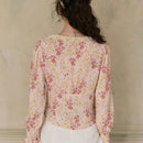 Simple Retro Camisa casual de mujer con parche floral y cuello en V