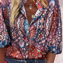 Camisa de mujer con cuello de pie y estampado colorido (patron aleatorio)