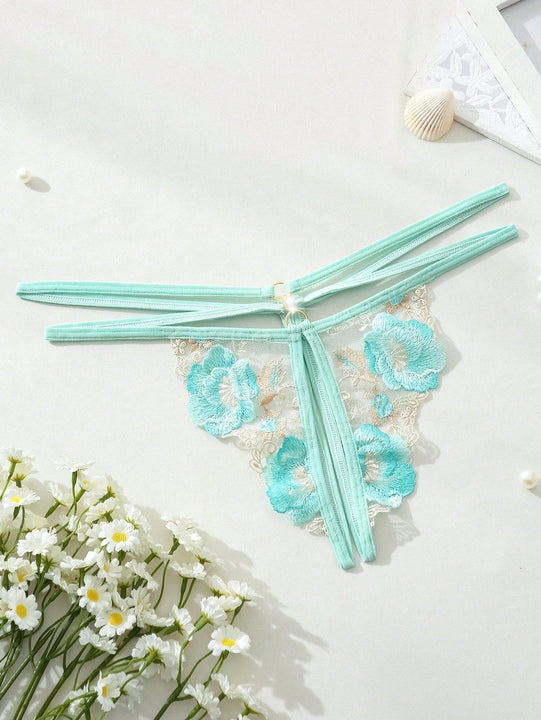 Panty floral con encaje y abertura en la entrepierna