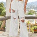 Forever 21 Pantalones Jeans rectos de unicolor con agujeros y bolsillos