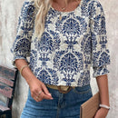 Blusa de manga con volantes y estampado completo para mujer