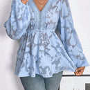 Blusa acampanada con mangas farol y detalles de encaje Jacquard Guipur