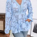 Blusa acampanada con mangas farol y detalles de encaje Jacquard Guipur