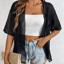 Cardigan casual de manga corta y tela transparente para mujer en el verano