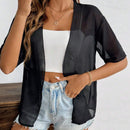 Cardigan casual de manga corta y tela transparente para mujer en el verano