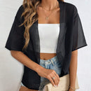 Cardigan casual de manga corta y tela transparente para mujer en el verano