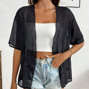 Cardigan casual de manga corta y tela transparente para mujer en el verano