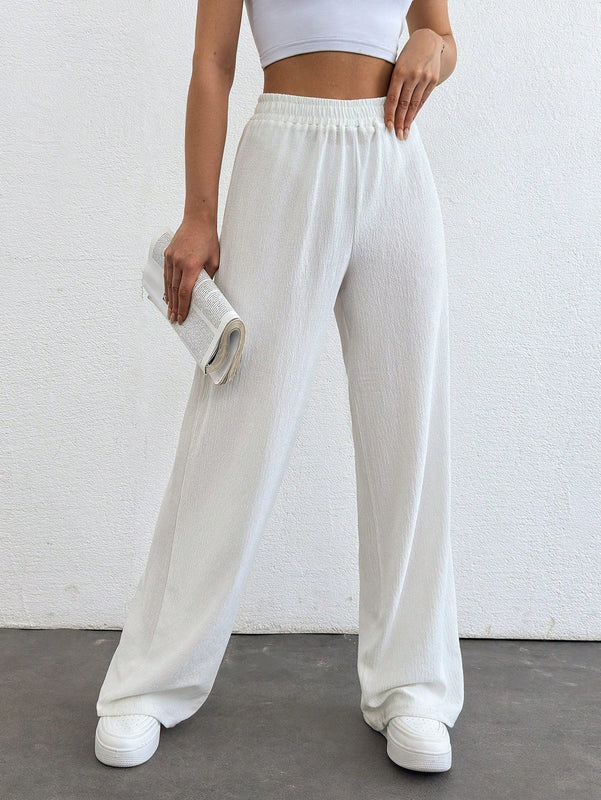 Tall pantalones rectos de talla alta con cintura elastica solida