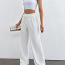 Tall pantalones rectos de talla alta con cintura elastica solida
