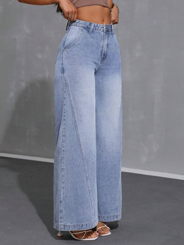 Essnce Jeans de pierna ancha sueltos de ajuste holgado para mujer con bolsillos