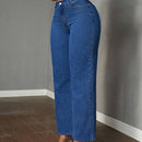 Slayr Jeans casuales de pierna recta y ajuste holgado para mujer con bolsillos