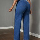 Slayr Jeans casuales de pierna recta y ajuste holgado para mujer con bolsillos