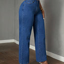 Slayr Jeans casuales de pierna recta y ajuste holgado para mujer con bolsillos