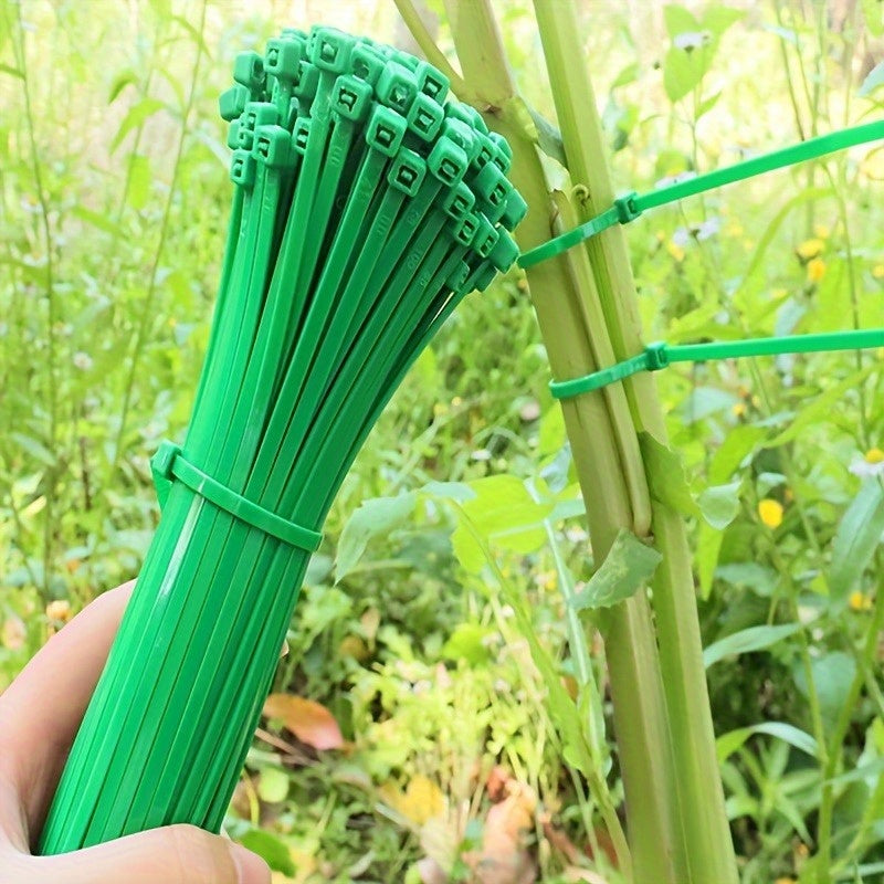 100 unidades de Cintas de plástico verde para jardinería, de alta resistencia, auto-bloqueantes, multiusos para jardinería y paisajismo