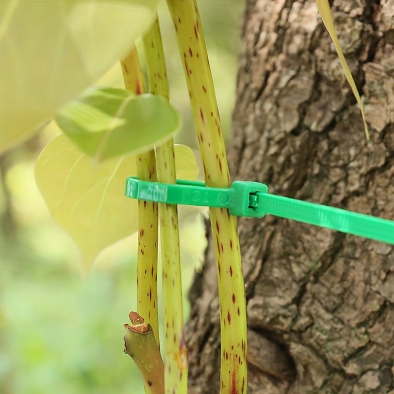 100 unidades de Cintas de plástico verde para jardinería, de alta resistencia, auto-bloqueantes, multiusos para jardinería y paisajismo