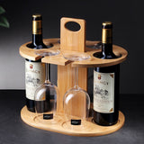 Elegante Estante de Vino de Bambú con Soporte de Vidrio de Pies Altos - Decoración Portátil para Exteriores y Cocina