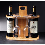 Elegante Estante de Vino de Bambú con Soporte de Vidrio de Pies Altos - Decoración Portátil para Exteriores y Cocina