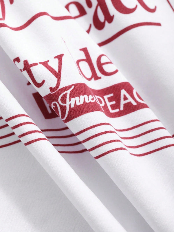 Camiseta casual de mujer para el verano con cuello redondo estampado con eslogan y hombros caidos