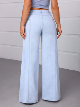 Essnce Pantalones Jeans de mujer de pierna ancha y corte holgado, ideal para el uso diario y ropa casual