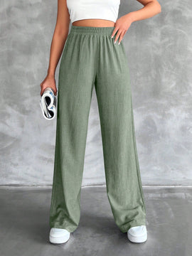 Tall pantalones rectos de talla alta con cintura elastica solida