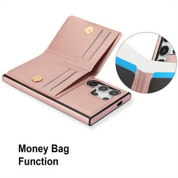 Para Galaxy S25/S24/S23/S22/S21 Ultra/S24 FE/S23 FE/S21 FE/Note 20 Ultra Funda con Tarjetero, Anillo de Rotación 360° y Cierre Magnético con Soporte Resistente