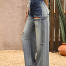 VCAY Pantalones de Jean de pierna ancha y talle alto para mujer con corte holgado, cinturon y diseno desgastado nostalgico