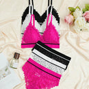 Conjunto de lenceria de encaje floral de 3 piezas
