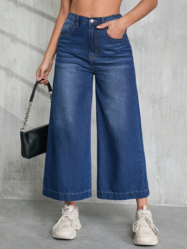 Tall Pantalones capri de mezclilla anchos, holgados y casuales para mujer, azules