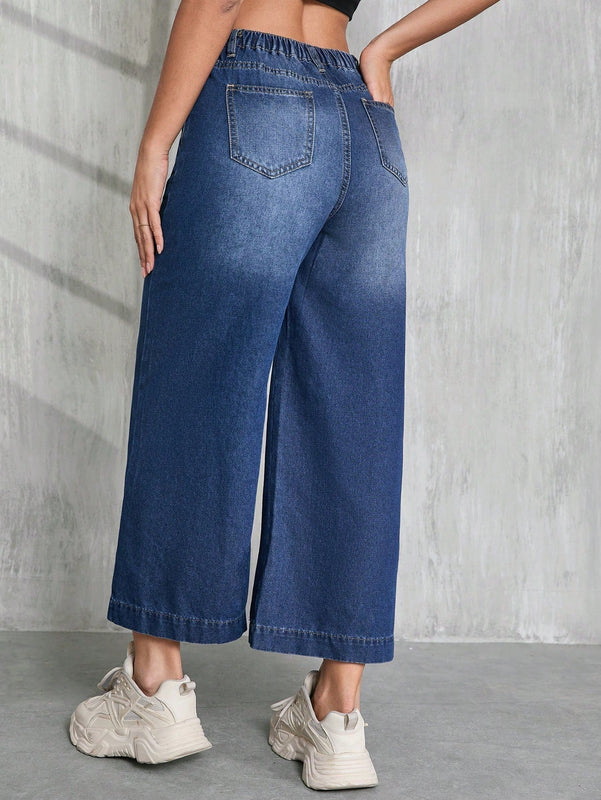 Tall Pantalones capri de mezclilla anchos, holgados y casuales para mujer, azules