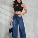 Tall Pantalones capri de mezclilla anchos, holgados y casuales para mujer, azules