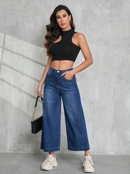 Tall Pantalones capri de mezclilla anchos, holgados y casuales para mujer, azules