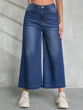 Tall Pantalones capri de mezclilla anchos, holgados y casuales para mujer, azules
