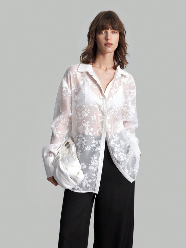 Ontre Blusa blanca sexy de encaje para mujeres, ropa de trabajo y formal, ropa casual