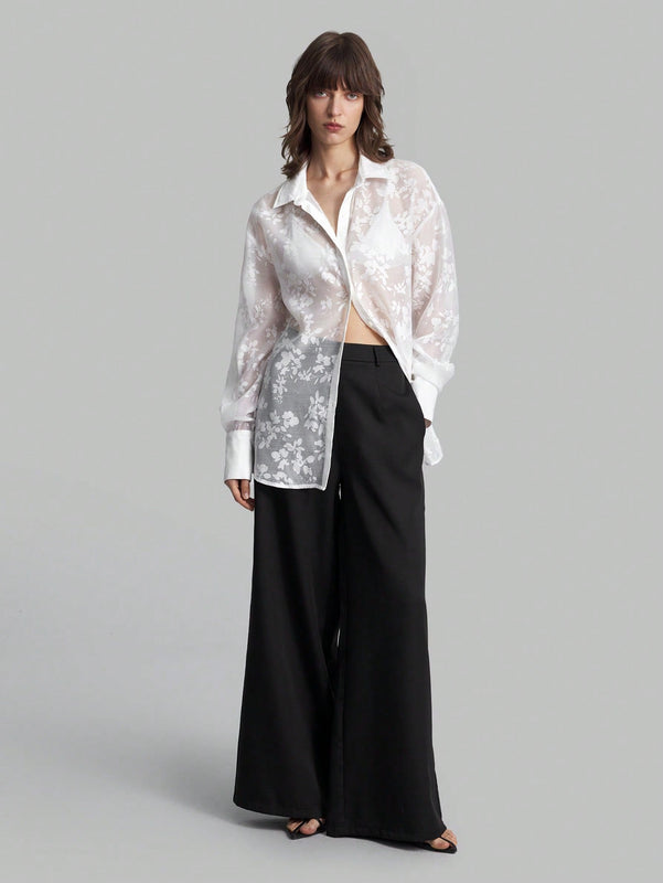 Ontre Blusa blanca sexy de encaje para mujeres, ropa de trabajo y formal, ropa casual