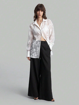 Ontre Blusa blanca sexy de encaje para mujeres, ropa de trabajo y formal, ropa casual