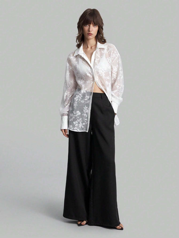 Ontre Blusa blanca sexy de encaje para mujeres, ropa de trabajo y formal, ropa casual