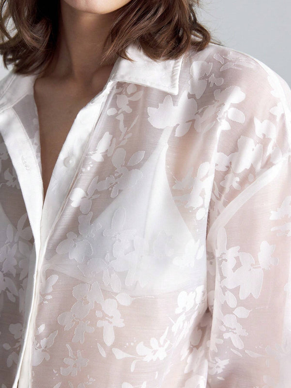 Ontre Blusa blanca sexy de encaje para mujeres, ropa de trabajo y formal, ropa casual