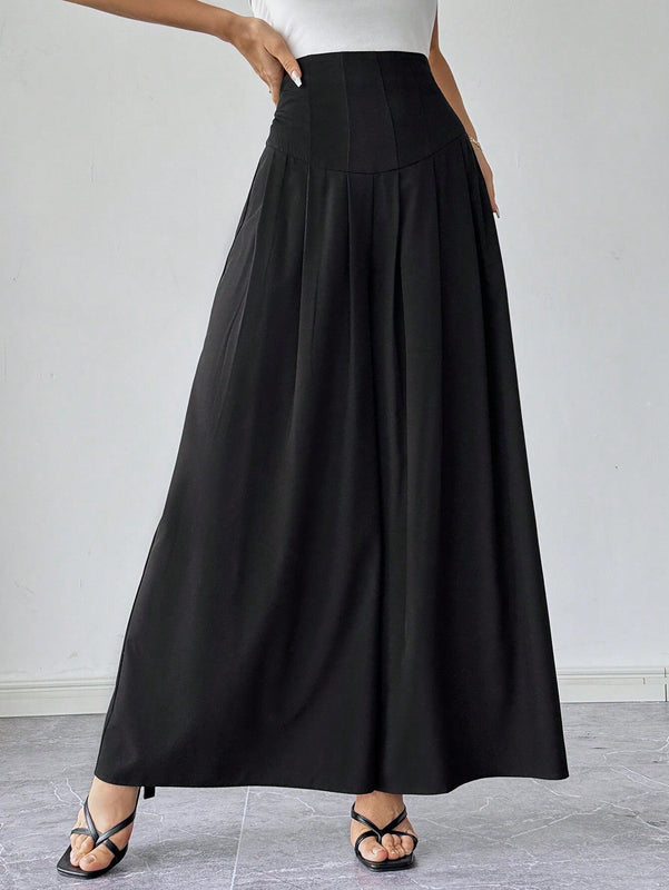 Prive Pantalones palazzo de pierna ancha larga de cintura alta y cintura irregular para mujer en negro