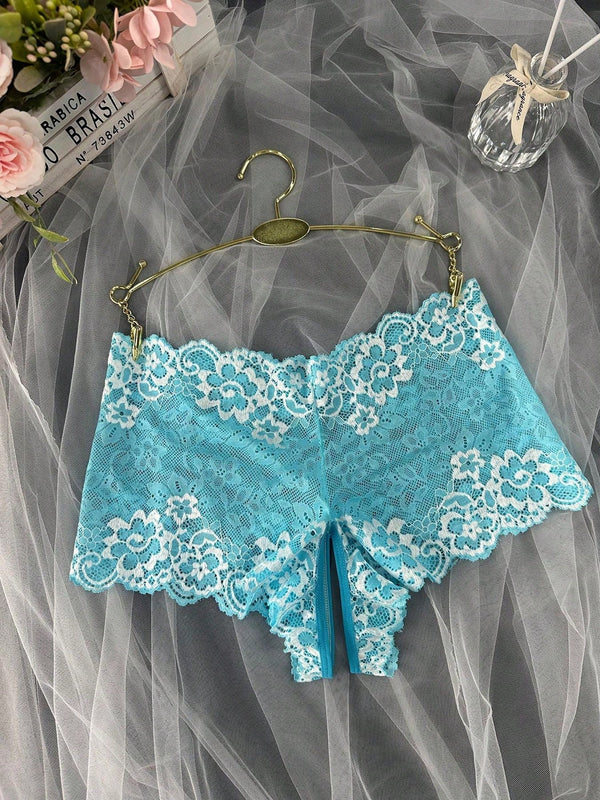 Panties sexys de encaje para mujer de una sola pieza con entrepierna abierta