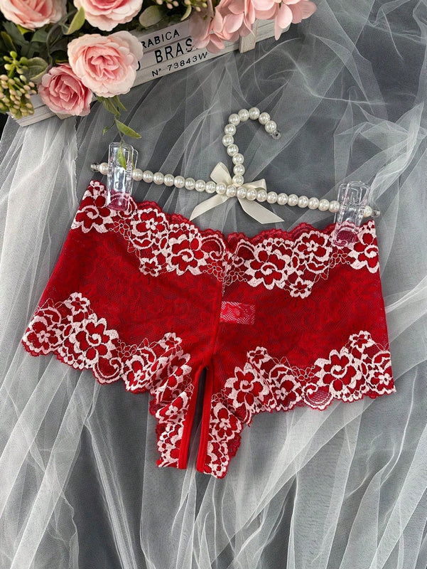 Panties de encaje de entrepierna abierta para mujeres sexys, pieza individual
