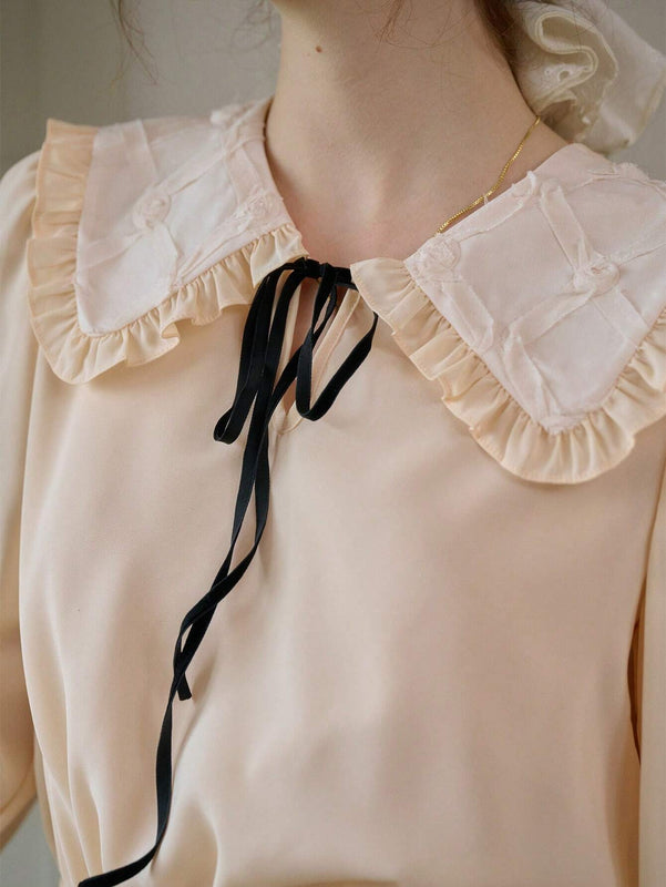 Simple Retro Camisa de manga abullonada para mujer con contrastes de color y cintura con cuerda, estilo de vacaciones