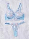Conjunto de sostenes y panties bordados con aros, transparentes y de moda para mujeres, 2 piezas