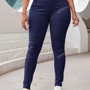 Apperloth a pantalon casual comodo para citas en color morado con cintura alta elastica, bolsillo inclinado ajustado y tobillera conica