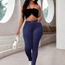 Apperloth a pantalon casual comodo para citas en color morado con cintura alta elastica, bolsillo inclinado ajustado y tobillera conica