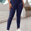 Apperloth a pantalon casual comodo para citas en color morado con cintura alta elastica, bolsillo inclinado ajustado y tobillera conica