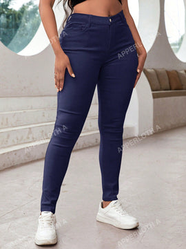 Apperloth a pantalon casual comodo para citas en color morado con cintura alta elastica, bolsillo inclinado ajustado y tobillera conica