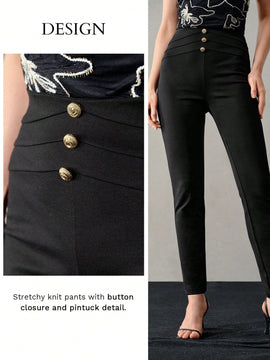 MOTF PREMIUM Pantalones ajustados de detalle de boton dorado solido para verano
