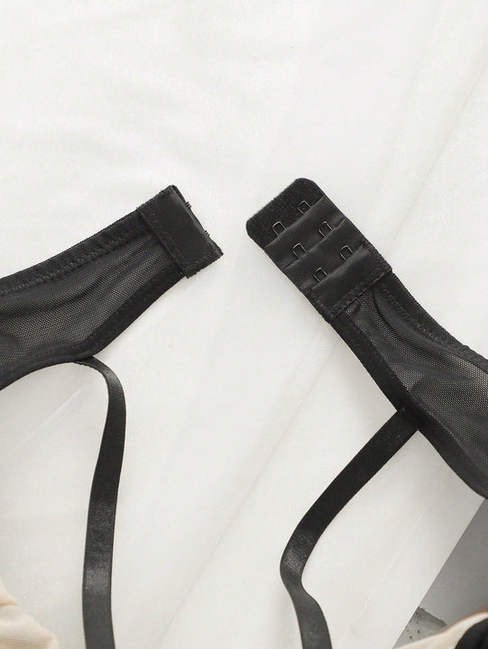 Conjunto de ropa interior de encaje negro para mujeres, Brasier ligero con soporte de aros con efecto push-up sexy y elegantes Tangas YS2450